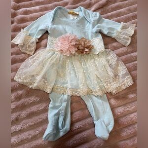 Haute Baby Blue and Pink Embellished Onesie Size 0-3